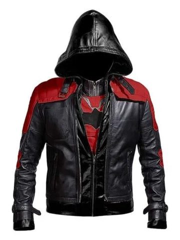 Red Hooded Batman Arkham Knight Game Halloween Costume Cosplay Leather Jacket and Vest