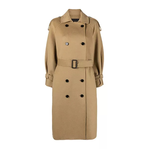 Beige Long Wool Trench Coat Womens