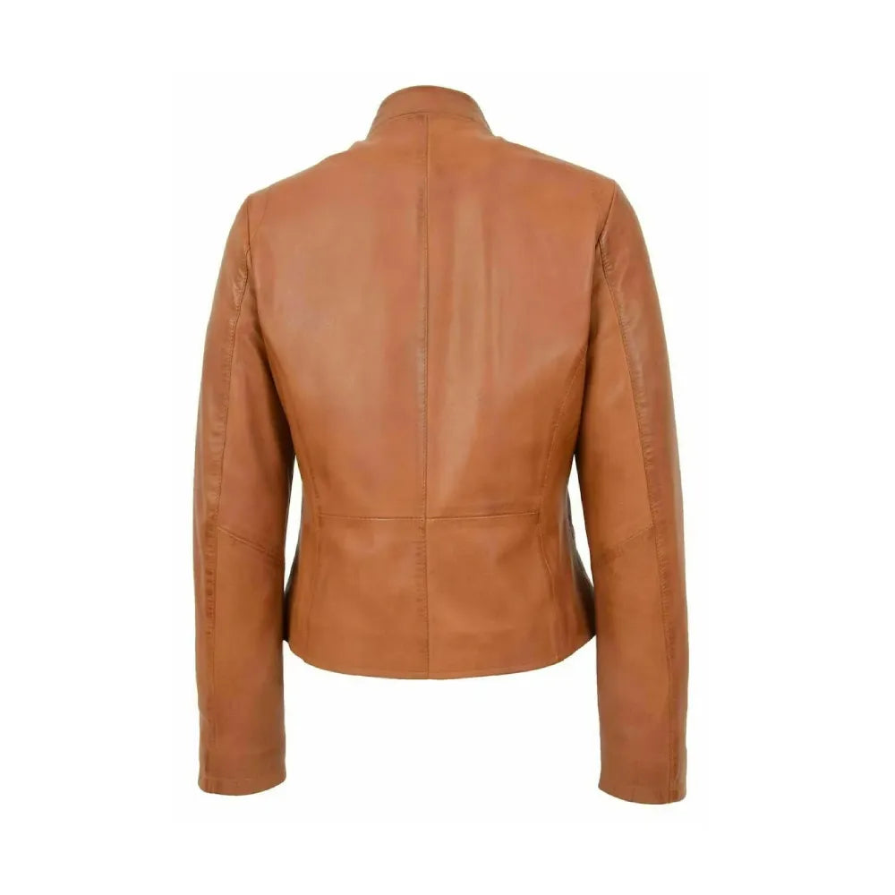 Women's Vintage Biker Tan Leather Jacket