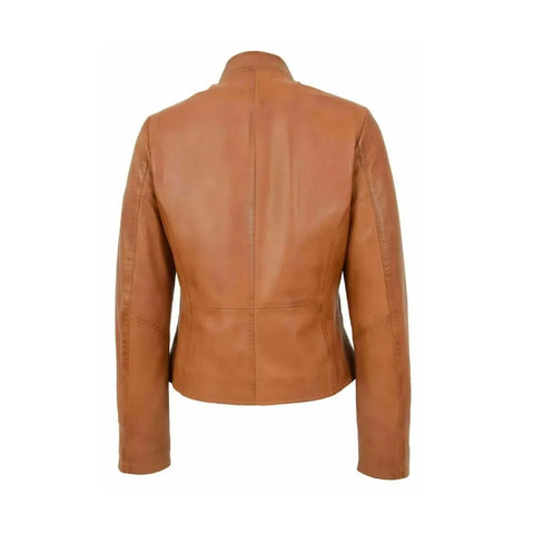 Women's Vintage Biker Tan Leather Jacket