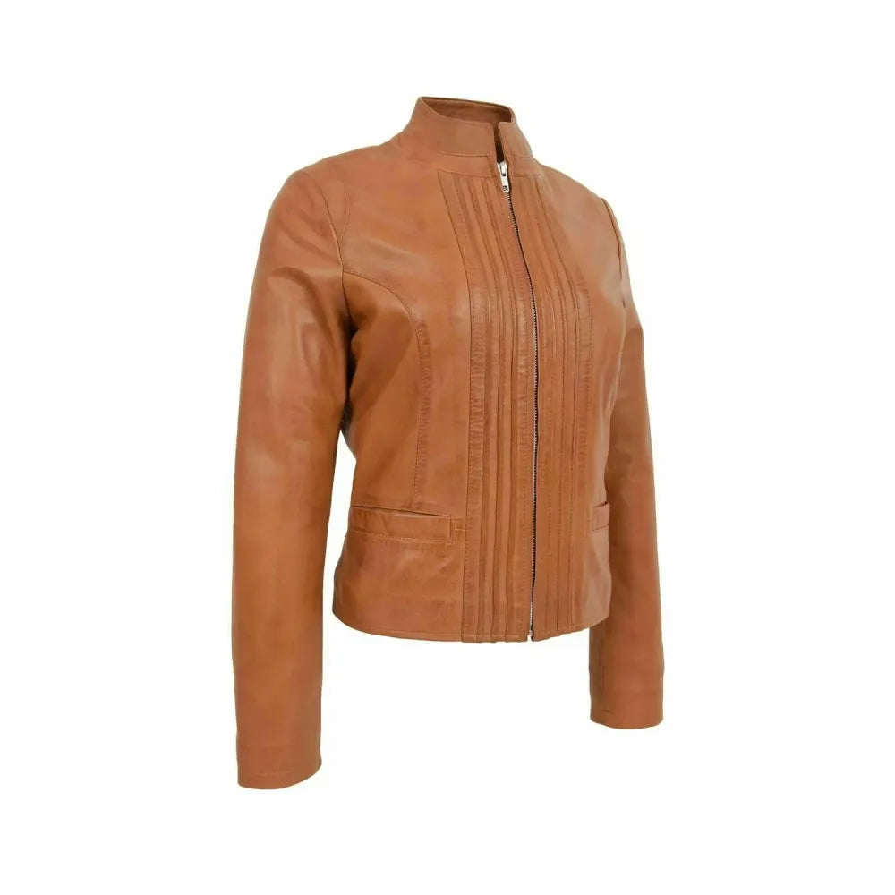 Women's Vintage Biker Tan Leather Jacket