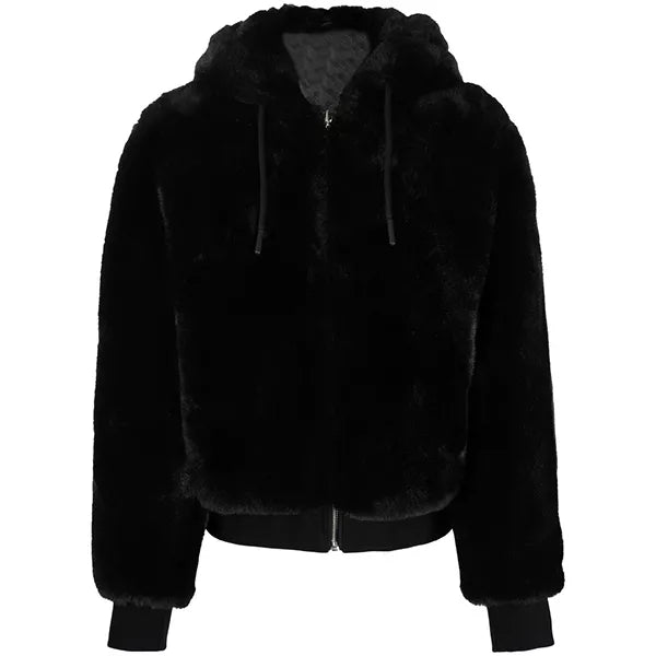 Womens Black Faux Fur Hooded Jacket