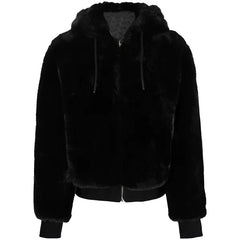 Womens Black Faux Fur Hooded Jacket