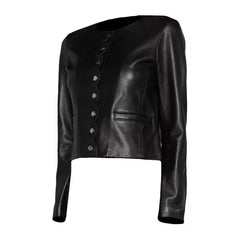 Womens Scallop Edge Leather Jacket