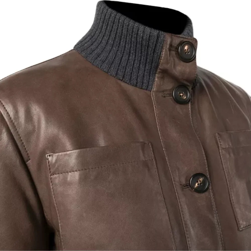 Women Brown Real Leather Bomber Jacket