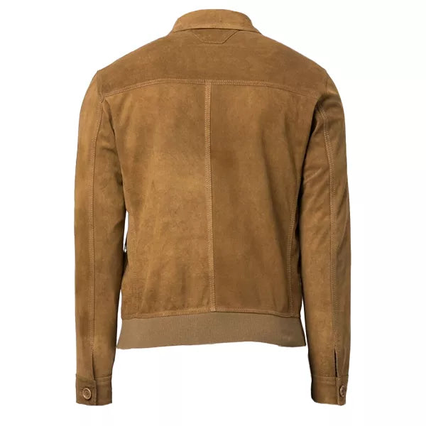 Brown Suede Bomber Leather Jacket Men