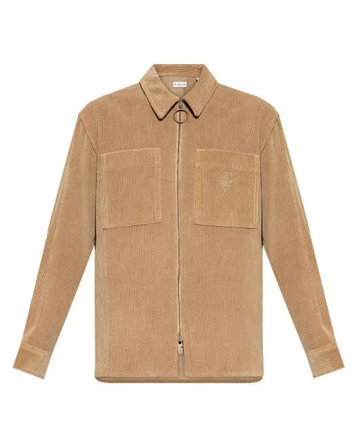 Burberry Men's Natural Logo-Embroidered Corduroy Zip Shirt Jacket