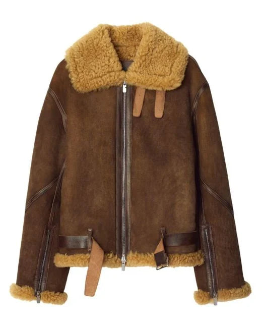 Burberry Men's Brown Shearling Aviator Jacket