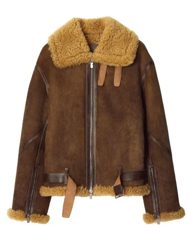 Burberry Men's Brown Shearling Aviator Jacket