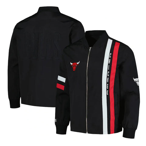 Chicago Bulls Black Stitch Applique Bomber Jacket for Men