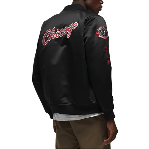 Bulls Bomber Black Satin Jacket