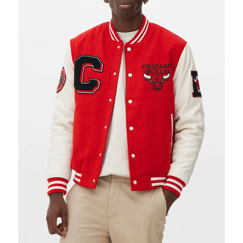 Chicago Bulls Varsity Red and Off White Jacket for Men