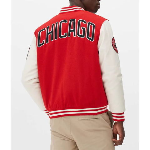 Chicago Bulls Varsity Red and Off White Jacket for Men