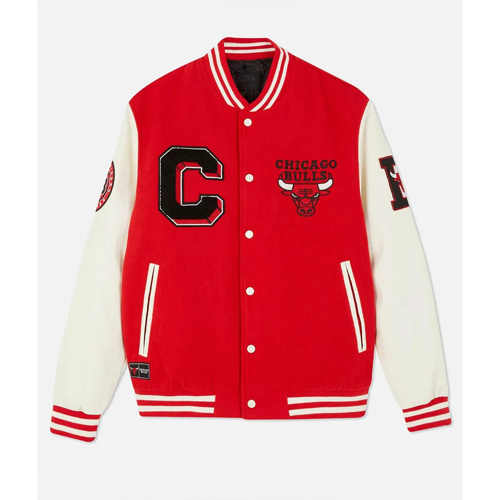 Chicago Bulls Varsity Red and Off White Jacket for Men