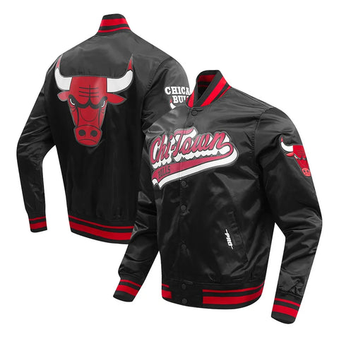 Chicago Bulls Script Tail Black Satin Jacket | NBA Satin Style