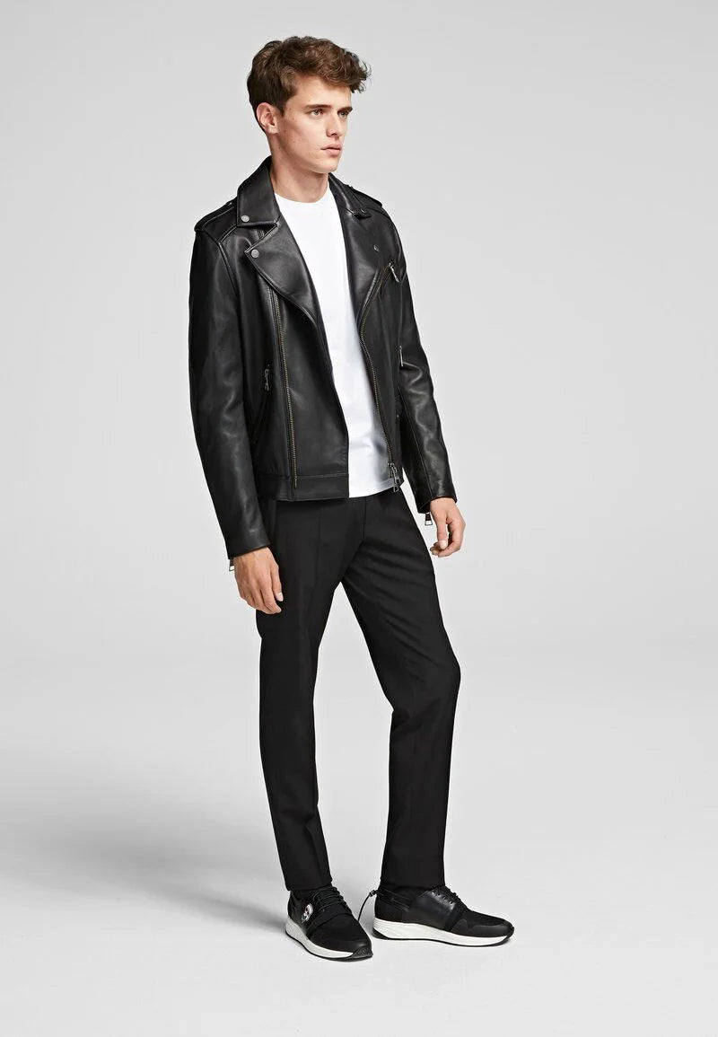 Andrew Asymmetrical Double Breasted Motorcycle Jacket | Black Quilted Leather Jacket