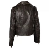 Distressed Brown Leather Moto Jacket Women