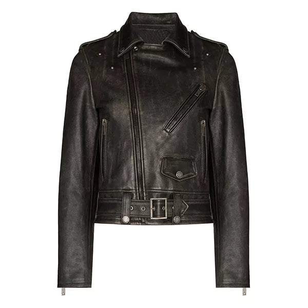 Distressed Brown Leather Moto Jacket Women | Distressed Biker Jacket