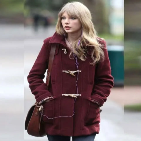 Taylor Swift Bound Seam Wool Maroon Duffle Coat