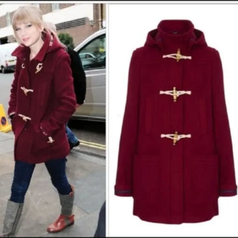 Taylor Swift Bound Seam Wool Maroon Duffle Coat