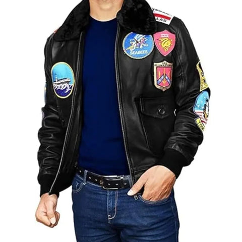 Tom Cruise Top Gun Movie Maverick Men Black Leather Jacket