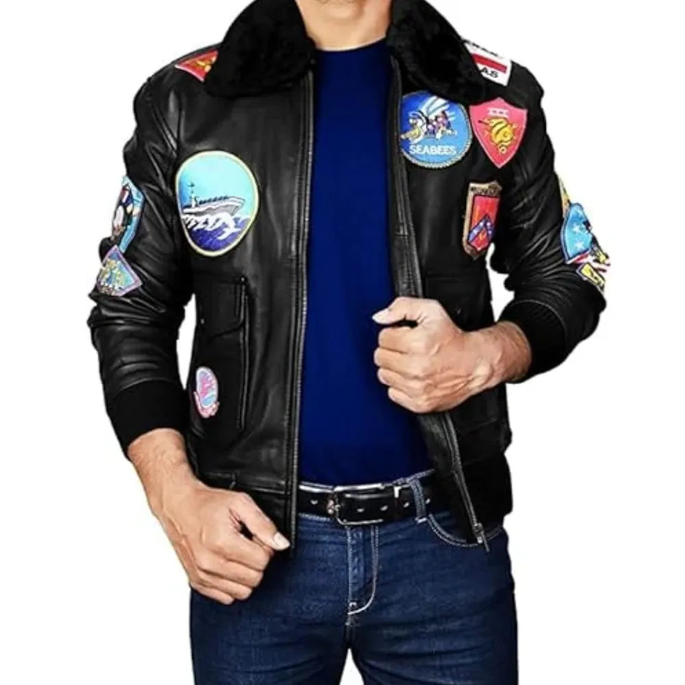 Tom Cruise Top Gun Movie Maverick Men Black Leather Jacket