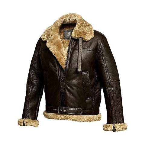 Mens RAF Aviator B3 Bomber Faux Fur Leather Jacket