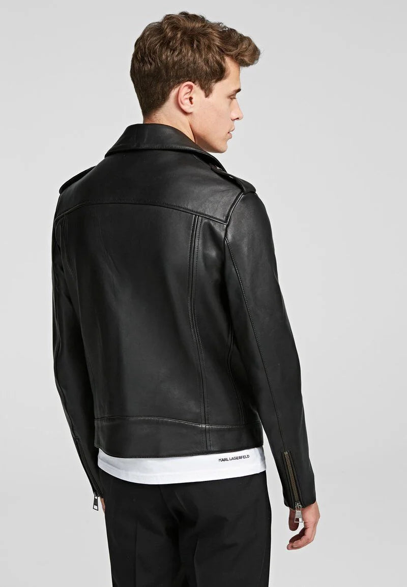 Andrew Asymmetrical Double Breasted Motorcycle Jacket | Black Quilted Leather Jacket