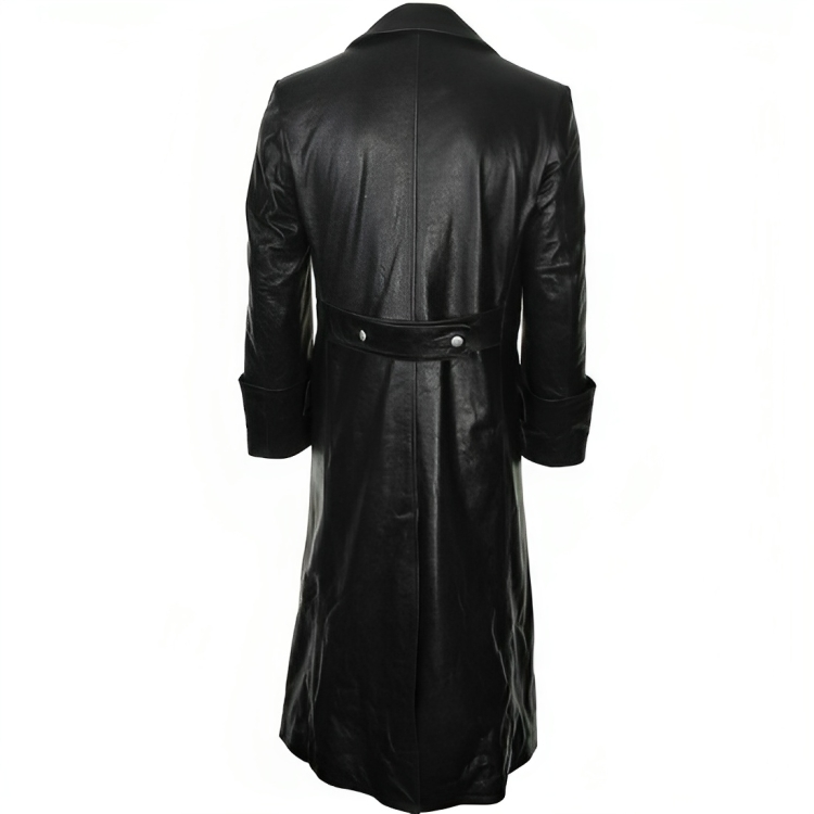 German Classic Officer Military World War 2 Trench Black Costume Leather Coat
