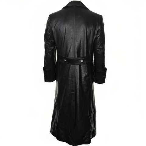 German Classic Officer Military World War 2 Trench Black Costume Leather Coat