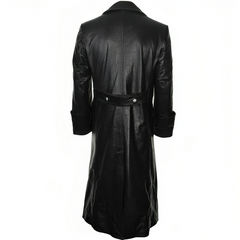 German Classic Officer Military World War 2 Trench Black Costume Leather Coat