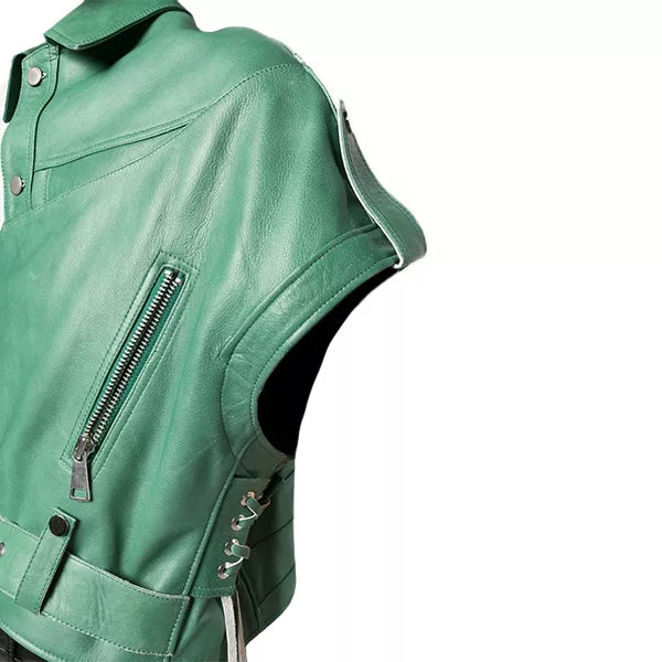 Leather Green Biker Jacket Womens