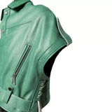 Leather Green Biker Jacket Womens