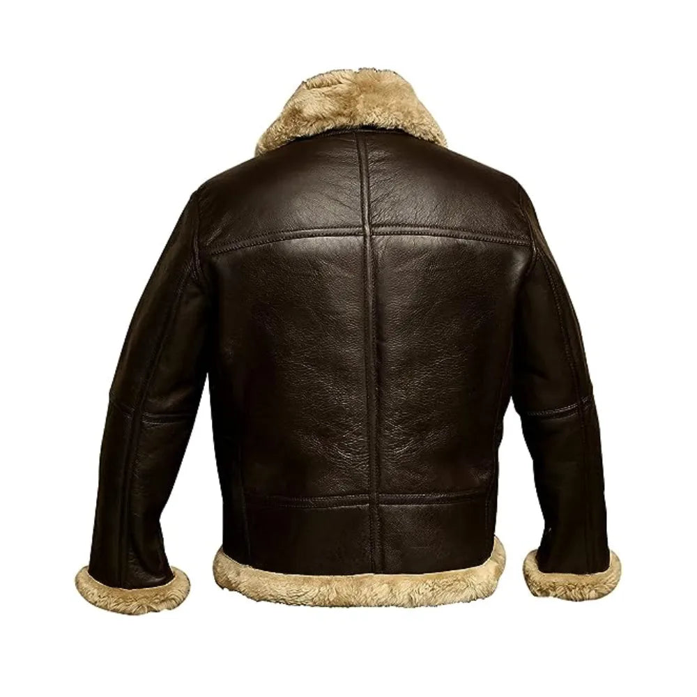 Mens RAF Aviator B3 Bomber Faux Fur Leather Jacket