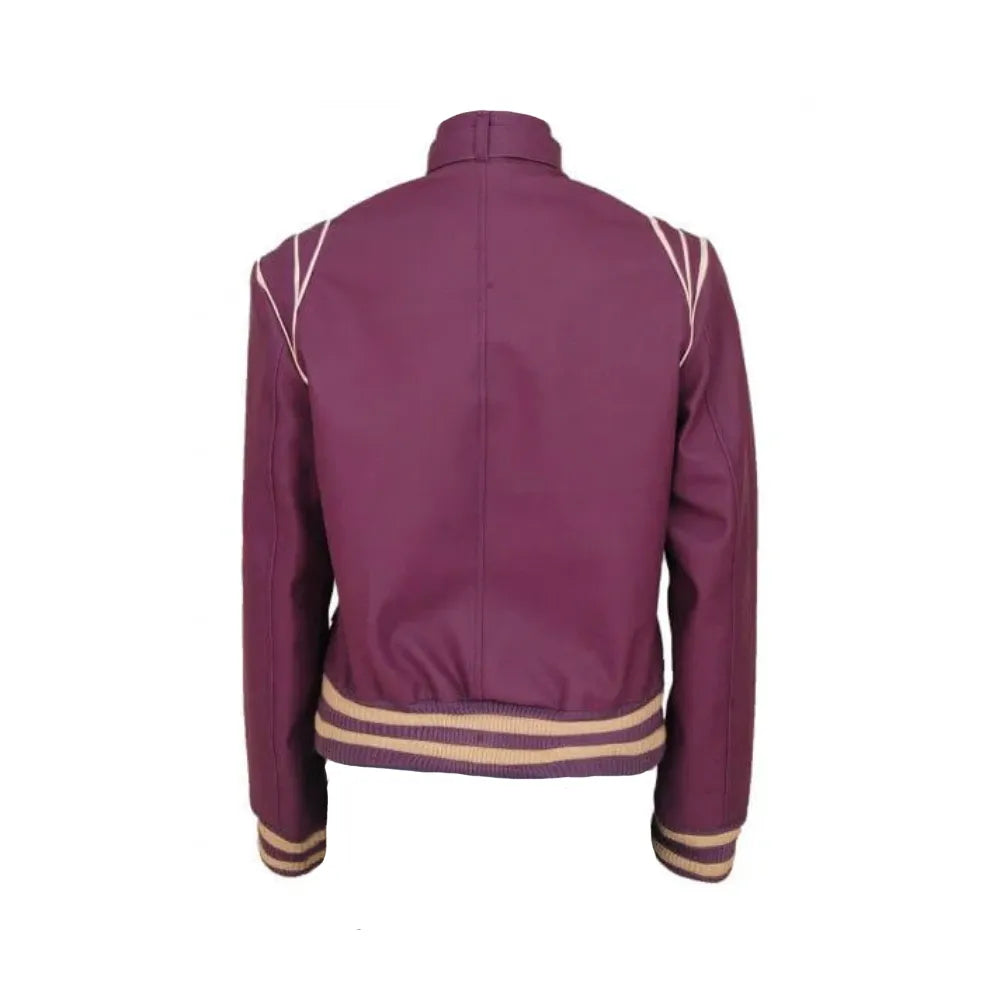 Alison Brie Purple Glow Leather Jacket | Ruth Wilder Jacket