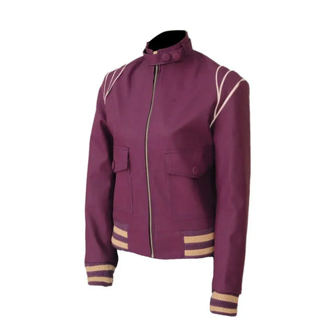 Alison Brie Purple Glow Leather Jacket | Ruth Wilder Jacket