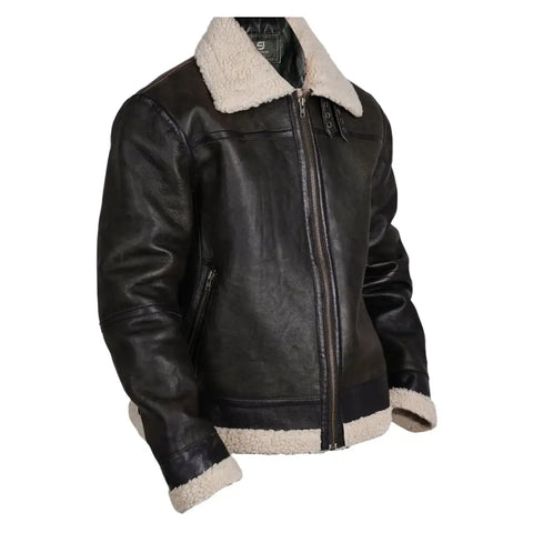 Shearling Leather Bomber Jacket | Faux Fur Leather Jacket