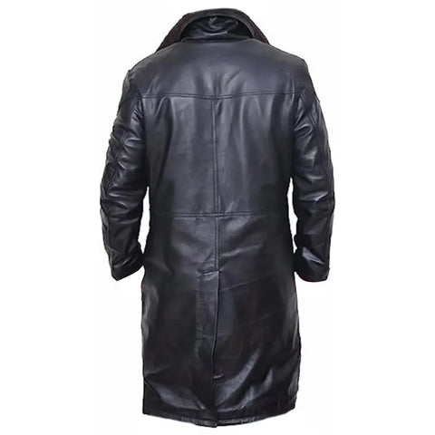 Ryan Gosling Blade Runner Men's Black Leather Fur Trench Coat