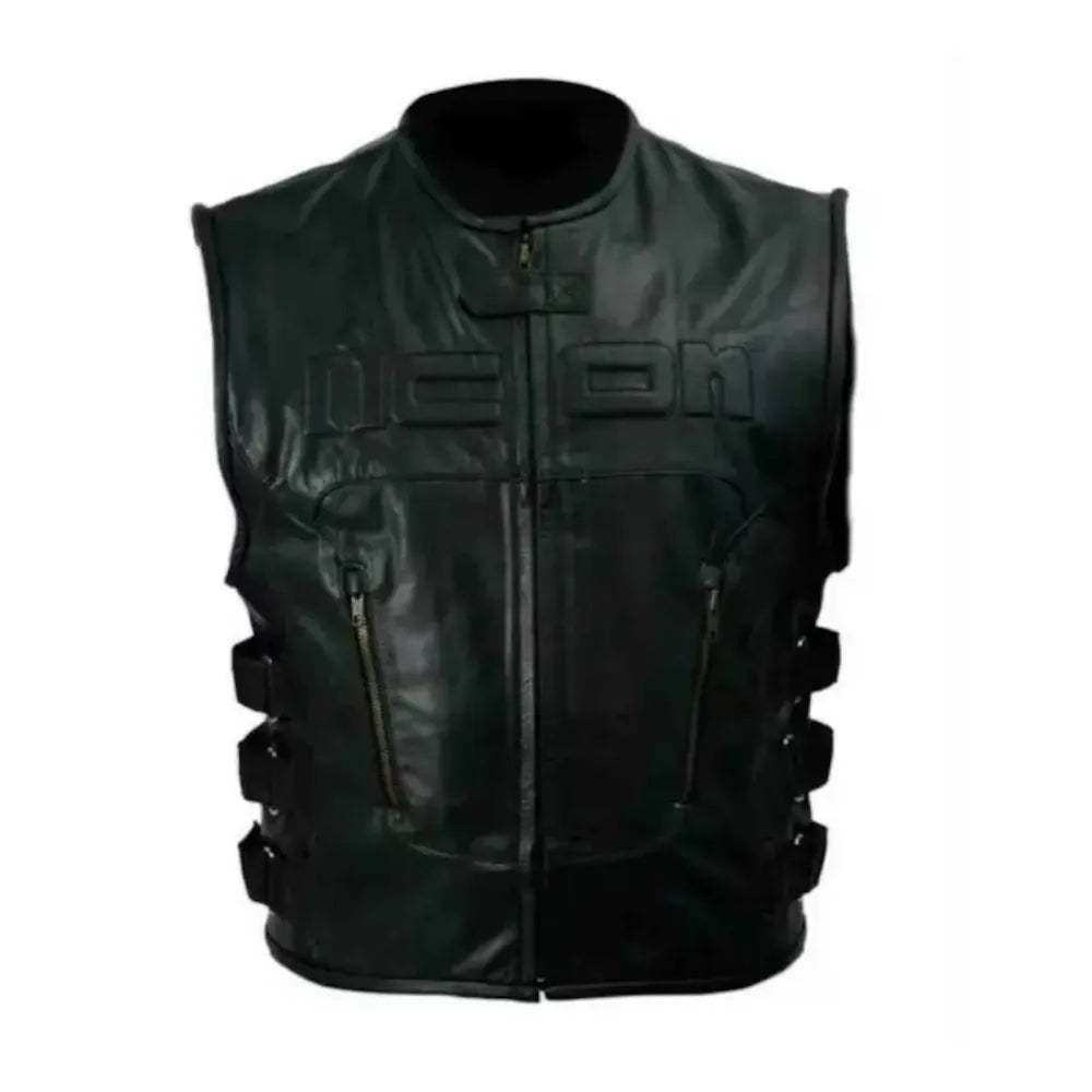 Men’s Icon Skull Black Motorcycle Leather Vest
