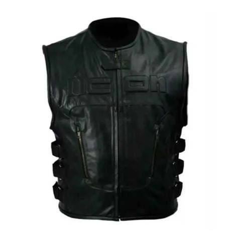 Icon Skull Harley Motorcycle Racer Men Real Leather Vest