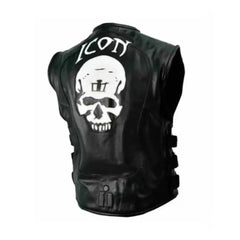 Men’s Icon Skull Black Motorcycle Leather Vest