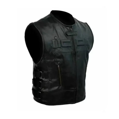 Icon Skull Harley Motorcycle Racer Men Real Leather Vest