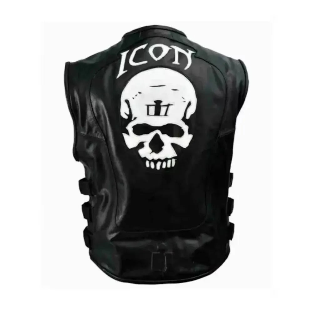 Icon Skull Harley Motorcycle Racer Men Real Leather Vest