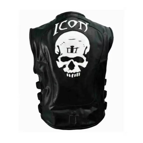 Icon Skull Harley Motorcycle Racer Men Real Leather Vest