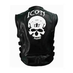Men’s Icon Skull Black Motorcycle Leather Vest