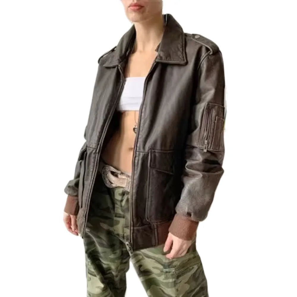Vintage 90s Oversize Brown Leather Jacket for Women