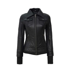 Black Biker With Removable Hood Bomber Leather Jacket