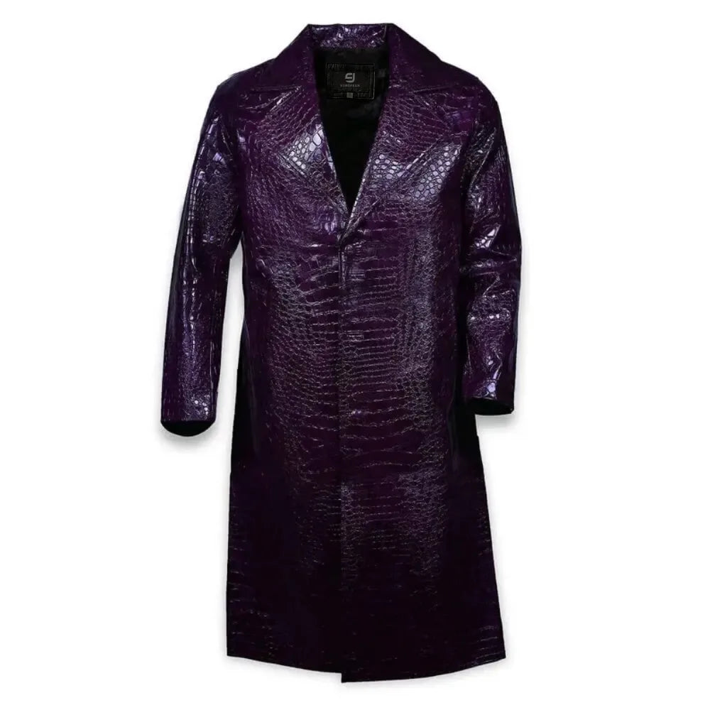 Jared Leto Leather Coat | Joker Purple Leather Trench Coat | Long Coat For Men