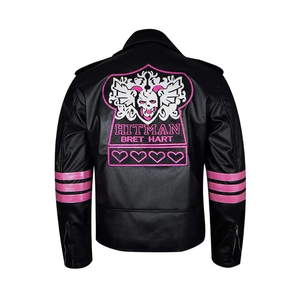 Jasperz Hitman Bret Hart Back Embroidered Skull Leather Jacket, Hitman Halloween Cosplay Jacket