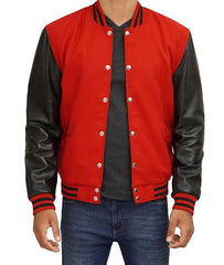 Walton Black & Red Leather Varsity Jacket